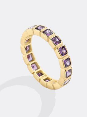 Mint&Lily Emerald Cut Birthstone Eternity Ring Color: Amethyst- Size 7